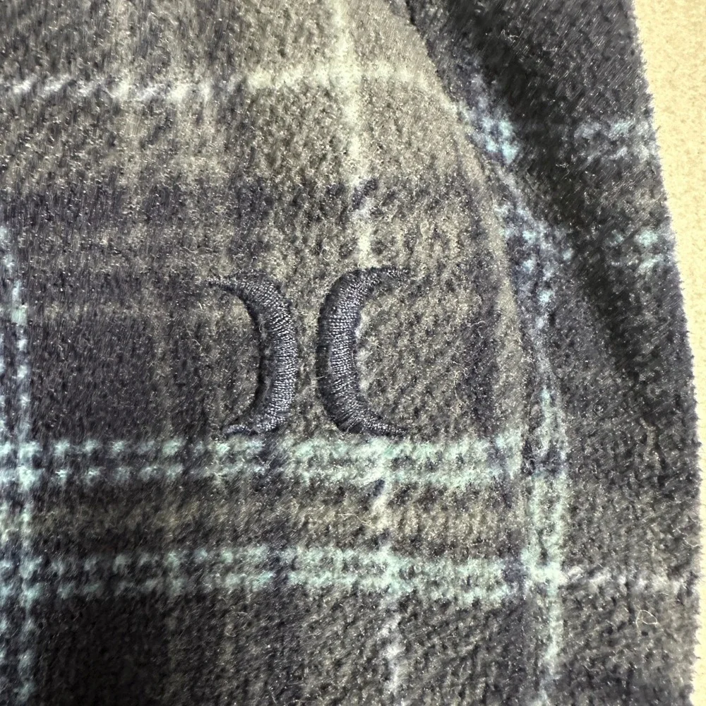 Hurley Lounge Pants Mens Medium Plaid Blue Grey Flannel Fleece Drawstring Pajama